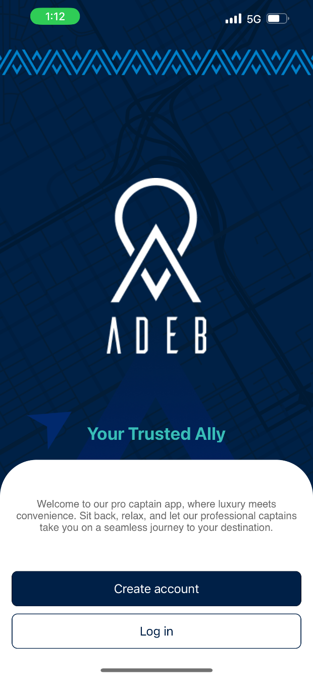 ADEB app welcome screen